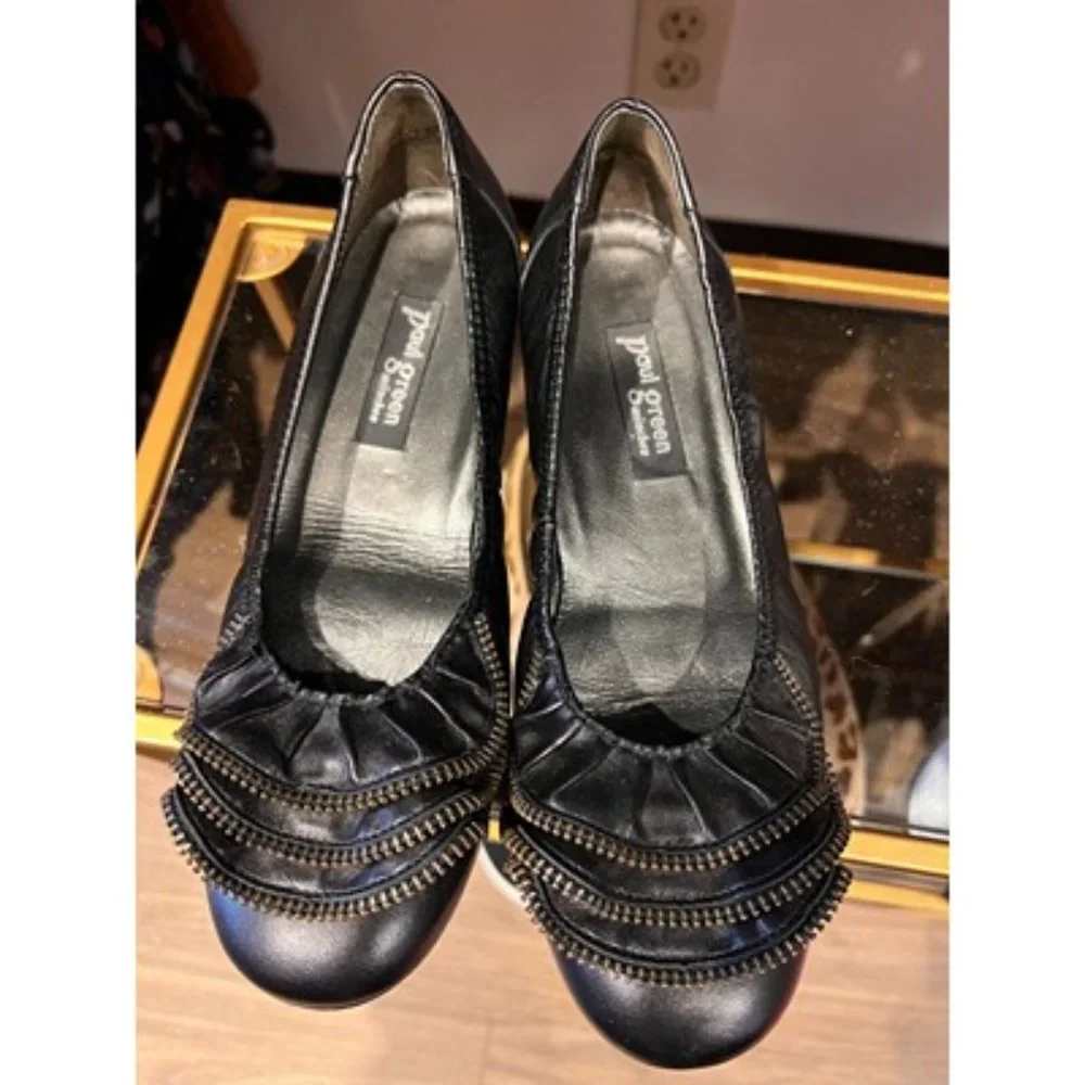 Paul Green Munchen Leather Zipper Decorative Round Toe Flat Ballet Size 6.5 / 7 - Picture 3 of 6